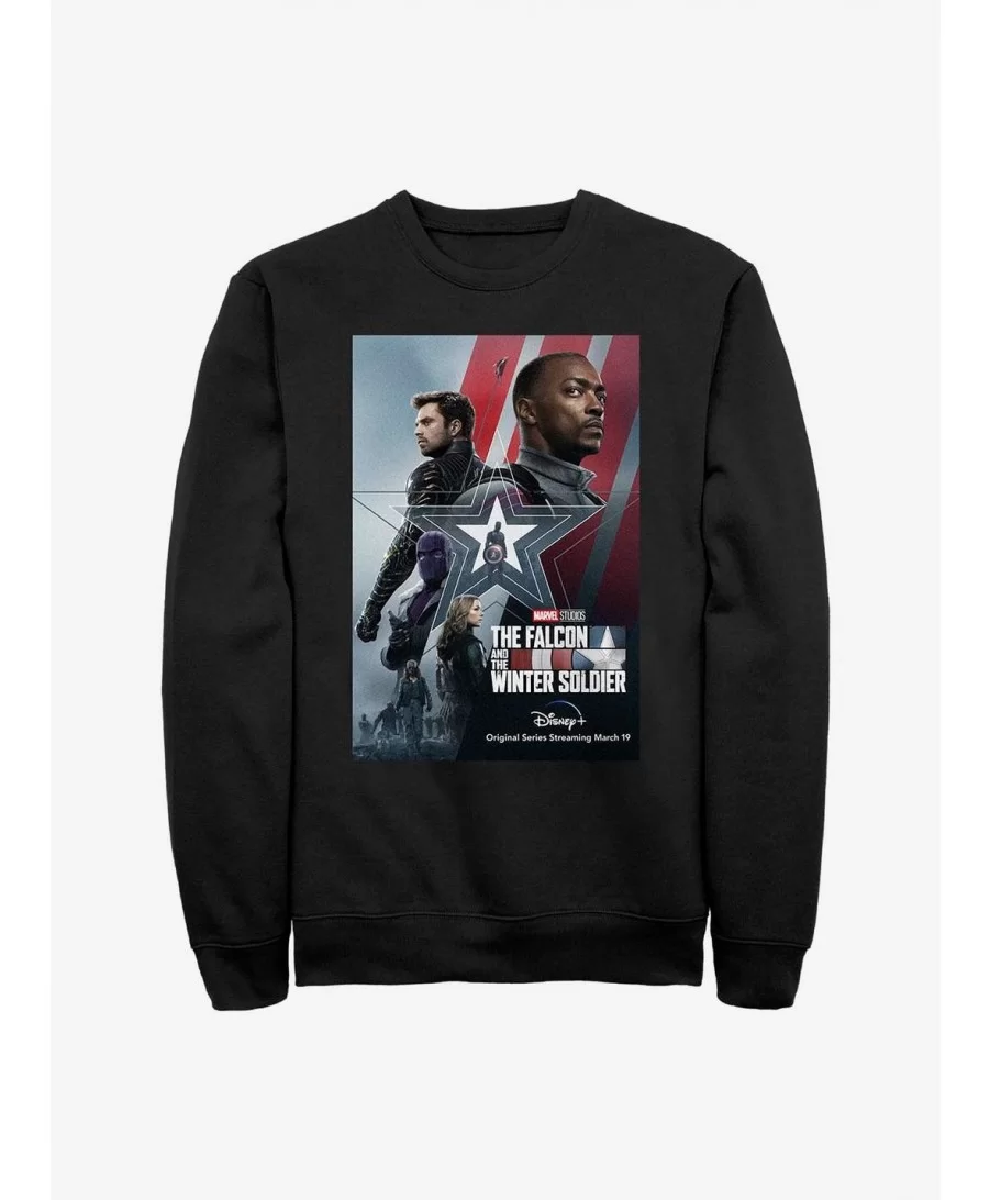 Cheap Sale Marvel The Falcon And The Winter Soldier Poster Crew Sweatshirt $12.69 Sweatshirts