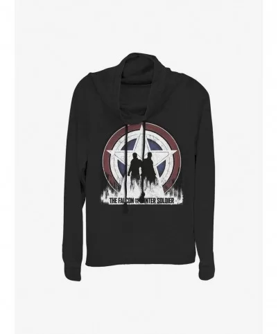 Fashion Marvel The Falcon And The Winter Soldier Silhouette Shield Cowlneck Long-Sleeve Girls Top $14.37 Tops