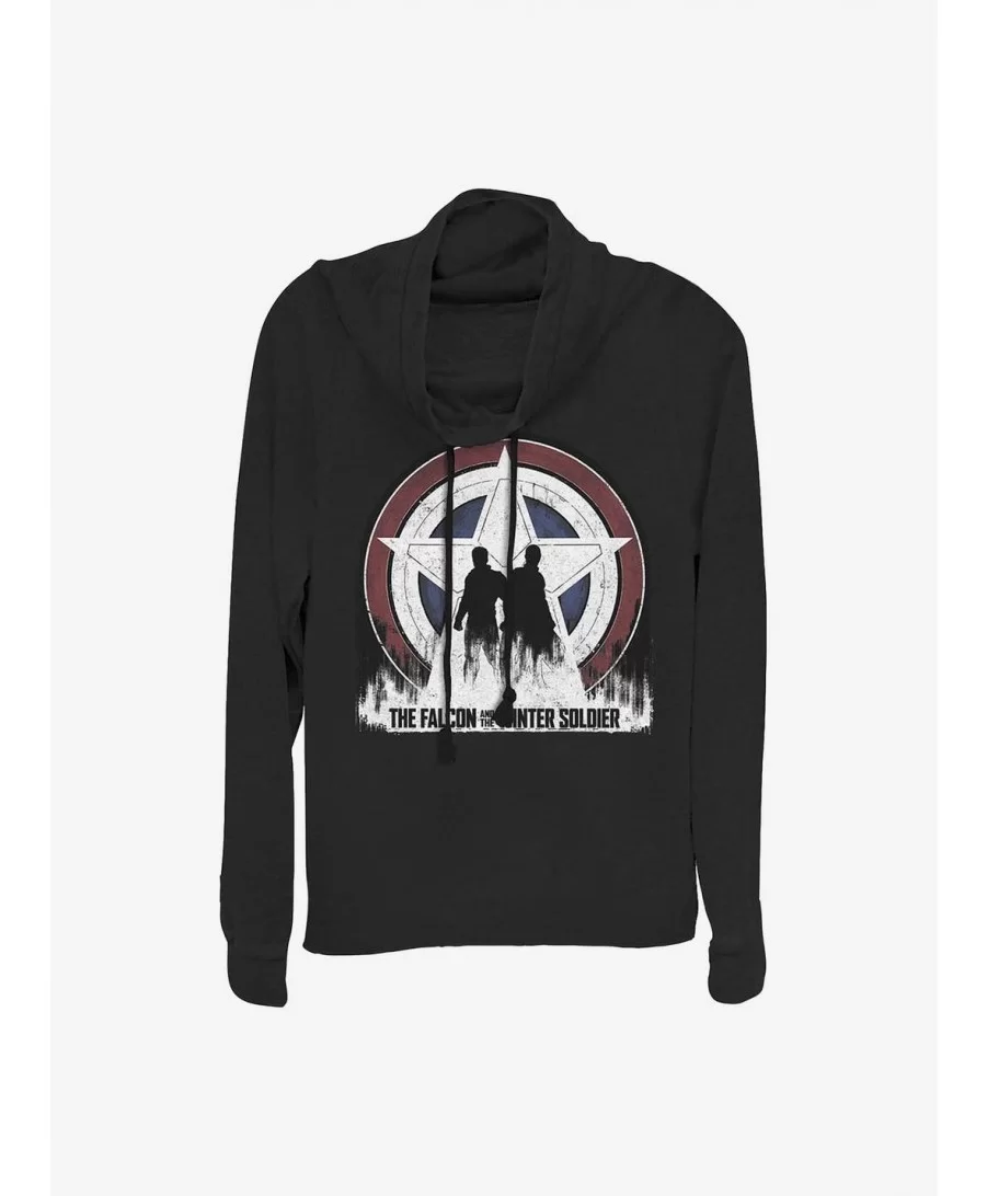 Fashion Marvel The Falcon And The Winter Soldier Silhouette Shield Cowlneck Long-Sleeve Girls Top $14.37 Tops