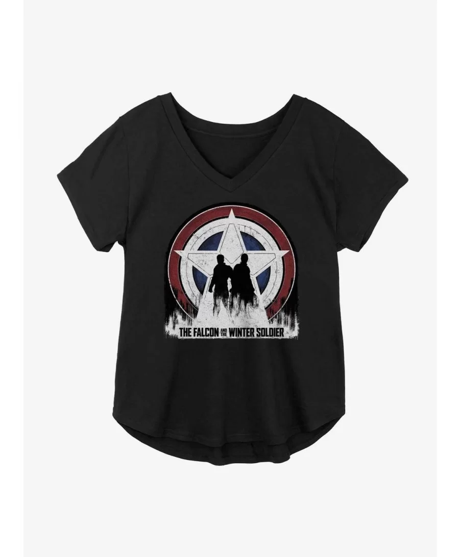 Hot Selling Marvel The Falcon And The Winter Soldier Silhouette Shield Girls Plus Size T-Shirt $8.55 T-Shirts