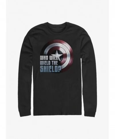 Clearance Marvel The Falcon And The Winter Soldier Wielding The Shield Long-Sleeve T-Shirt $12.63 T-Shirts