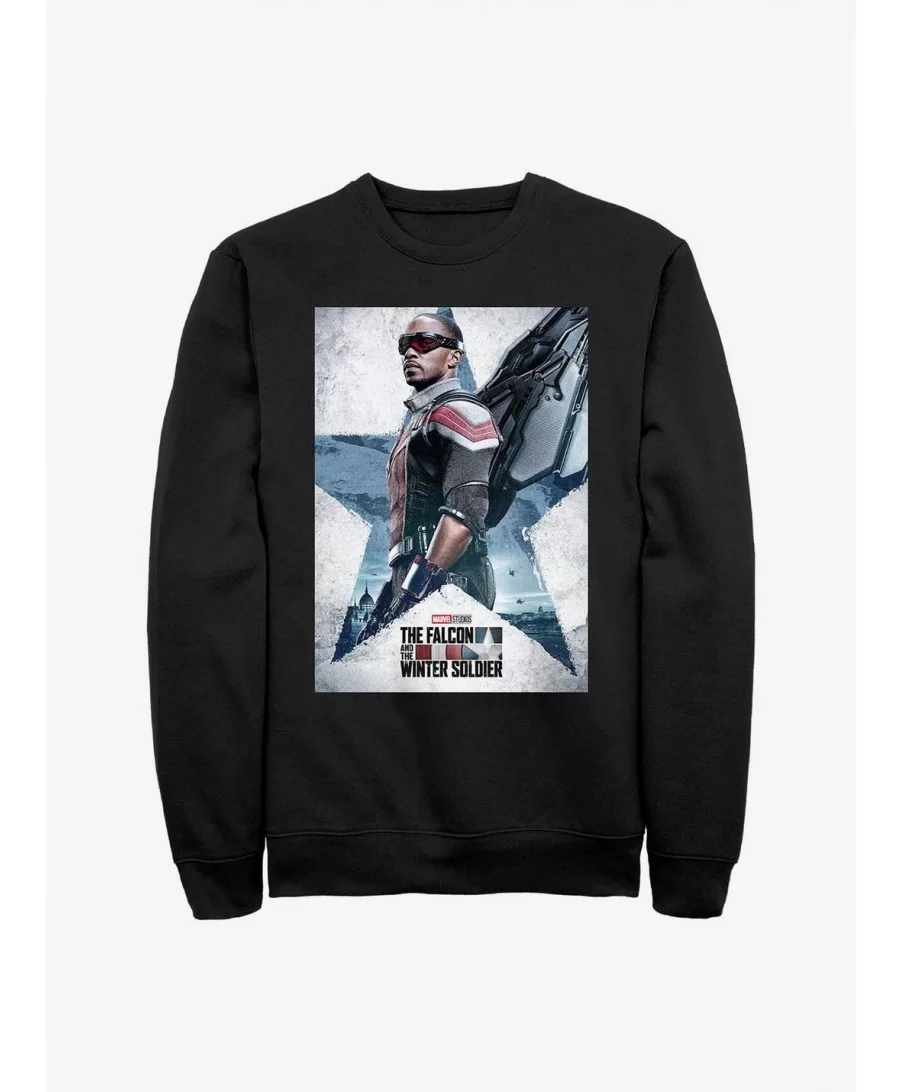 Hot Sale Marvel The Falcon And The Winter Soldier Falcon Poster Crew Sweatshirt $9.74 Sweatshirts