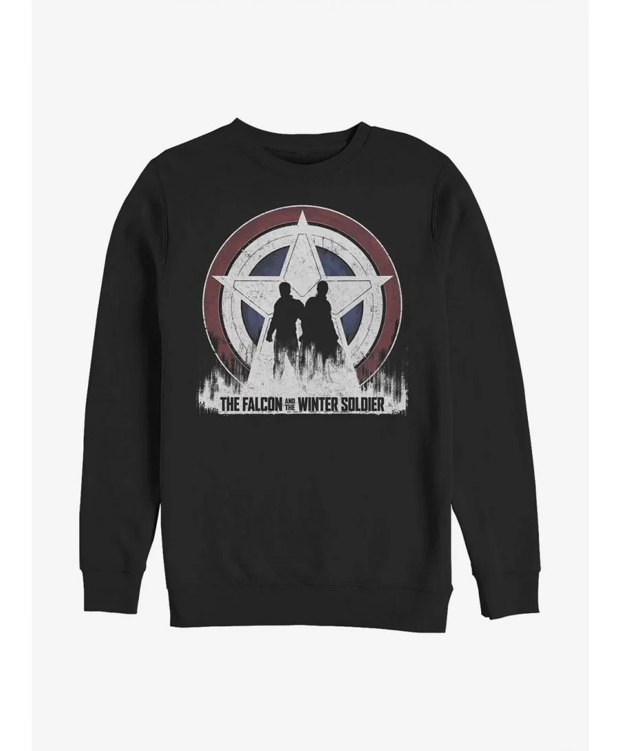 Seasonal Sale Marvel The Falcon And The Winter Soldier Silhouette Shield Crew Sweatshirt $9.15 Sweatshirts