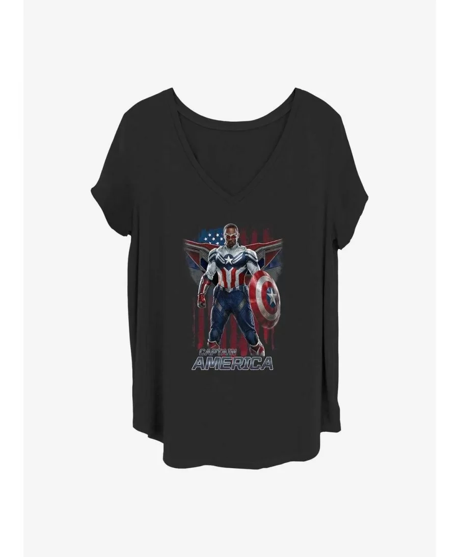 Sale Item Marvel The Falcon and the Winter Soldier Shield Cap Logo Girls T-Shirt Plus Size $10.87 T-Shirts