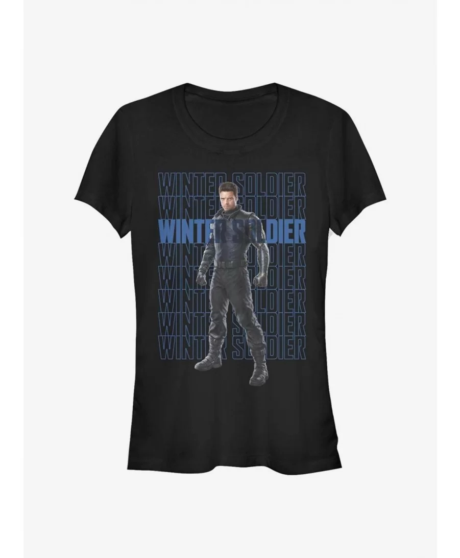 Pre-sale Marvel The Falcon And The Winter Soldier Winter Soldier Repeating Girls T-Shirt $5.18 T-Shirts