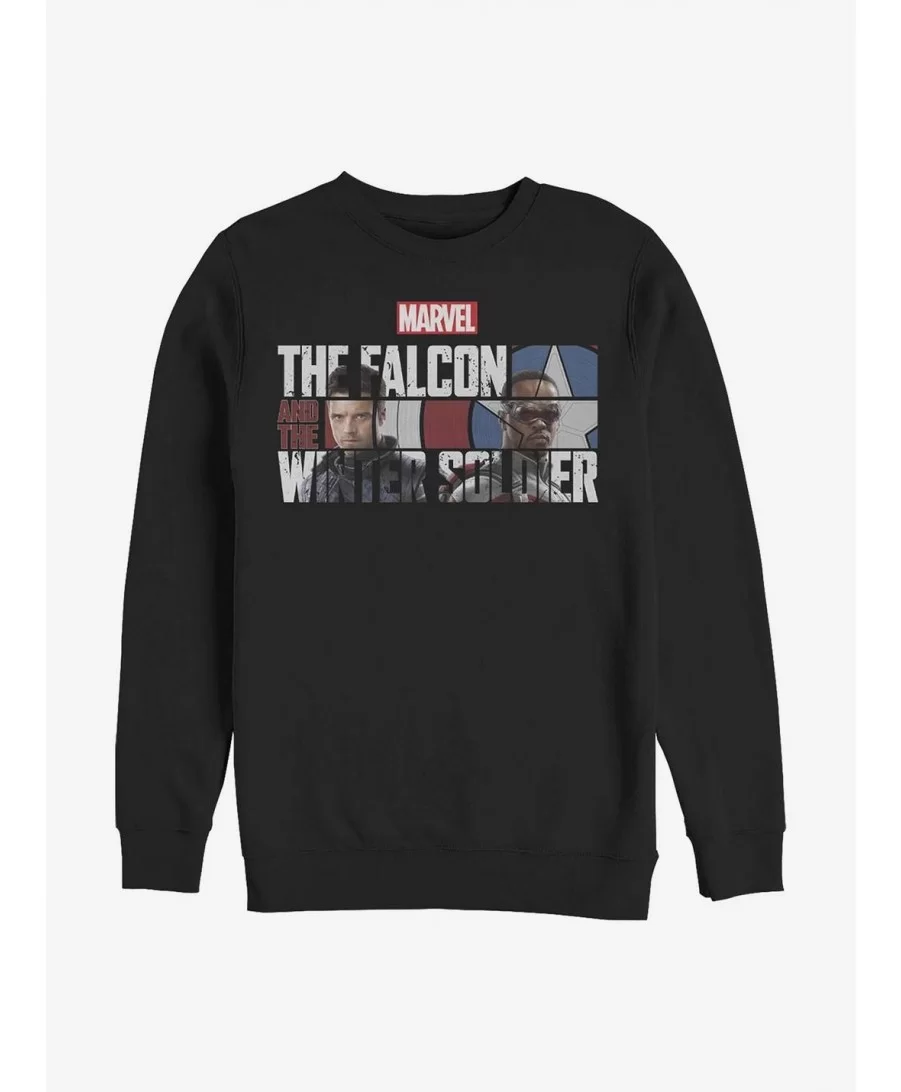 Pre-sale Marvel The Falcon And The Winter Soldier Logo Fill Crew Sweatshirt $12.99 Sweatshirts