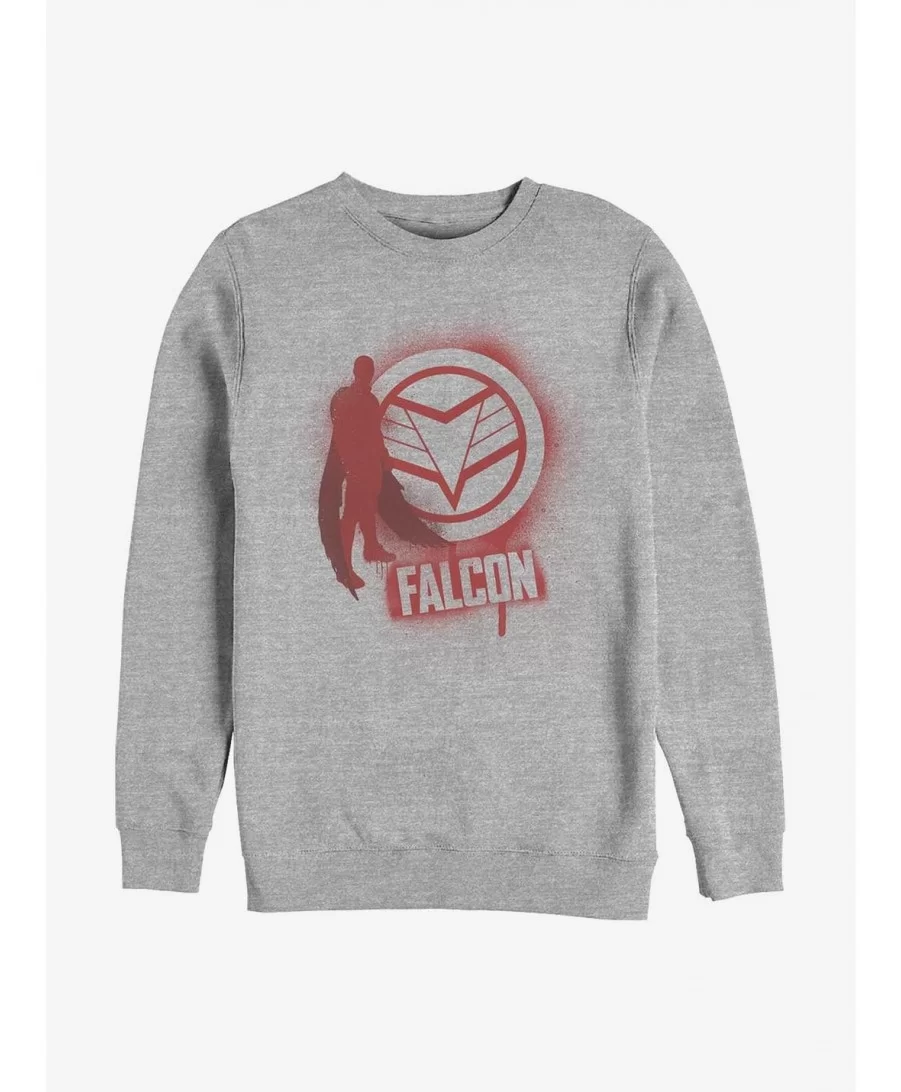 Cheap Sale Marvel The Falcon And The Winter Soldier Falcon Spray Paint Crew Sweatshirt $10.04 Sweatshirts