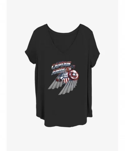 Best Deal Marvel The Falcon and the Winter Soldier Shield Star Girls T-Shirt Plus Size $8.55 T-Shirts