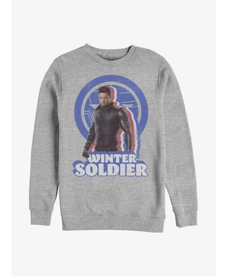 Sale Item Marvel The Falcon And The Winter Soldier Bucky Pose Crew Sweatshirt $14.46 Sweatshirts