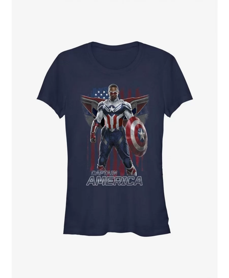 Pre-sale Discount Marvel The Falcon And The Winter Soldier Sam Captain America Pose Girls T-Shirt $7.93 T-Shirts