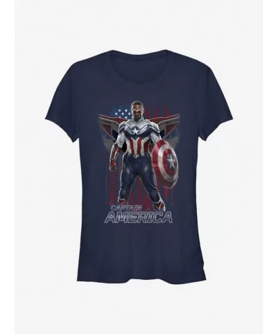 Pre-sale Discount Marvel The Falcon And The Winter Soldier Sam Captain America Pose Girls T-Shirt $7.93 T-Shirts