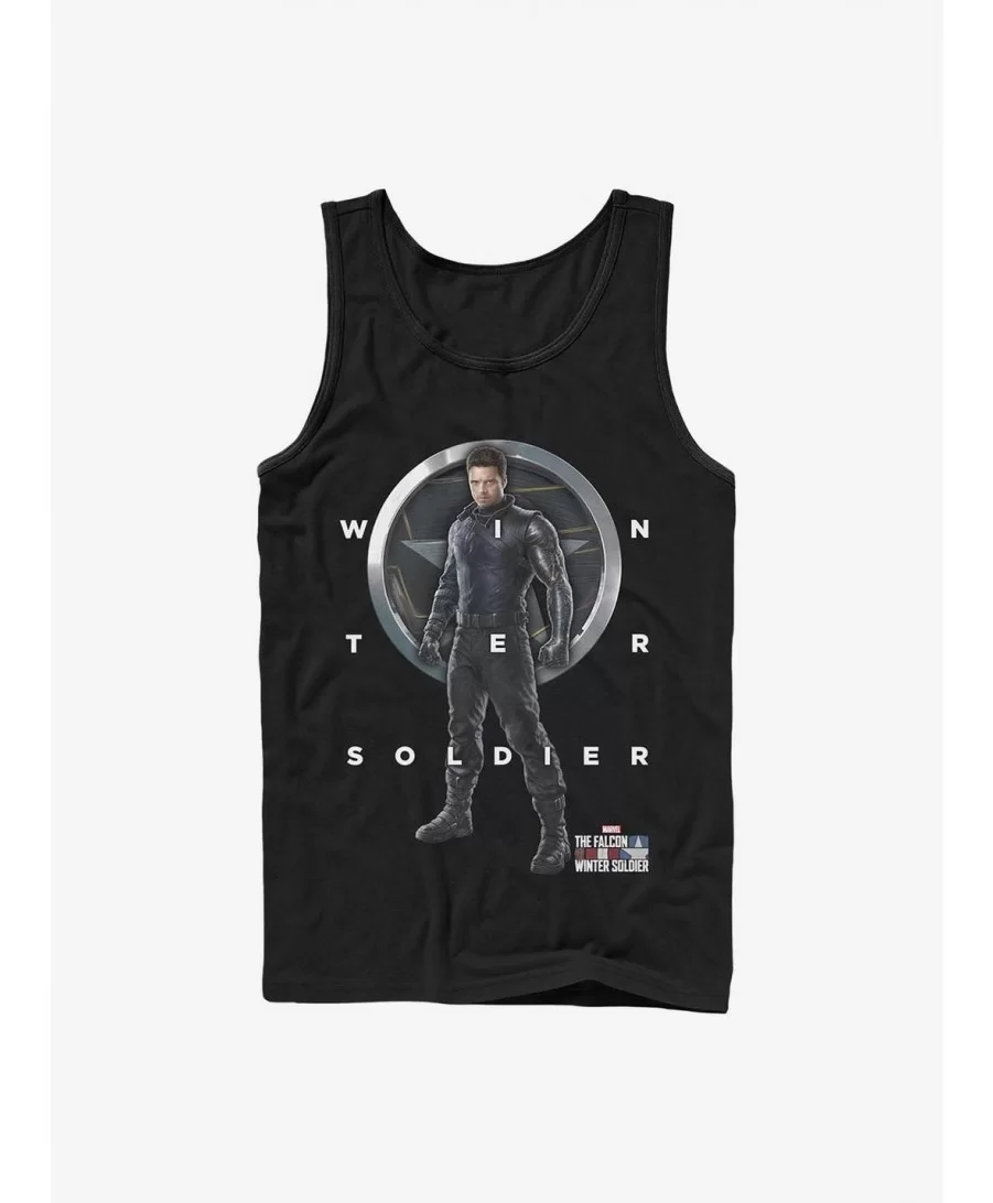 Bestselling Marvel The Falcon And The Winter Soldier Bucky Grid Text Tank $6.77 Tanks