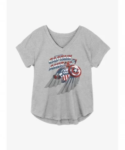 Premium Marvel The Falcon And The Winter Soldier Falcon With Shield Girls Plus Size T-Shirt $10.64 T-Shirts