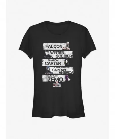 Clearance Marvel The Falcon And The Winter Soldier Character Stack Girls T-Shirt $7.12 T-Shirts