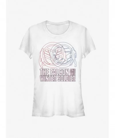 Low Price Marvel The Falcon And The Winter Soldier Red Blue Wireframe Girls T-Shirt $7.77 T-Shirts