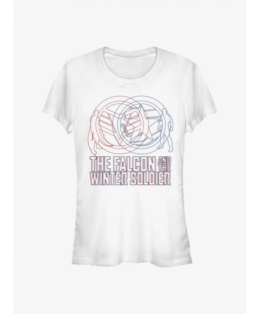 Low Price Marvel The Falcon And The Winter Soldier Red Blue Wireframe Girls T-Shirt $7.77 T-Shirts