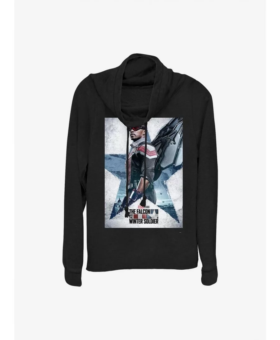 Sale Item Marvel The Falcon And The Winter Soldier Falcon Poster Cowlneck Long-Sleeve Girls Top $14.37 Tops