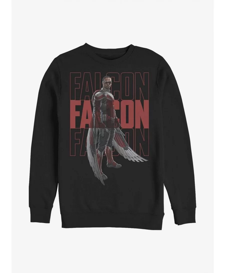 Cheap Sale Marvel The Falcon And The Winter Soldier Falcon Repeating Name Crew Sweatshirt $12.69 Sweatshirts