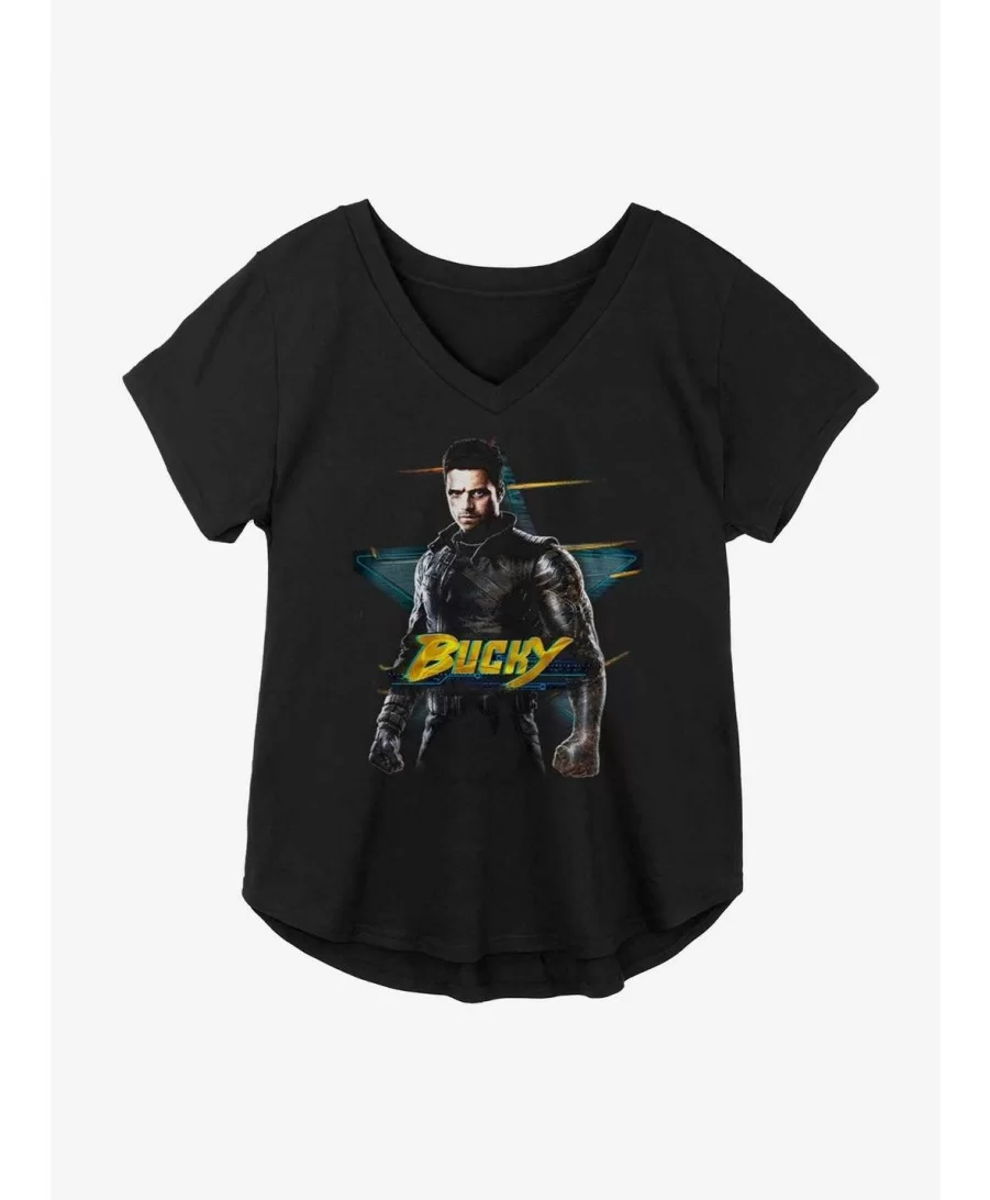 Premium Marvel The Falcon And The Winter Soldier Bucky Star Logo Girls Plus Size T-Shirt $8.55 T-Shirts