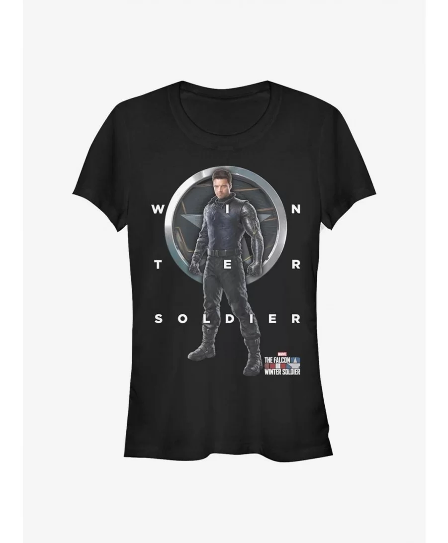 Seasonal Sale Marvel The Falcon And The Winter Soldier Winter Soldier Grid Text Girls T-Shirt $6.47 T-Shirts