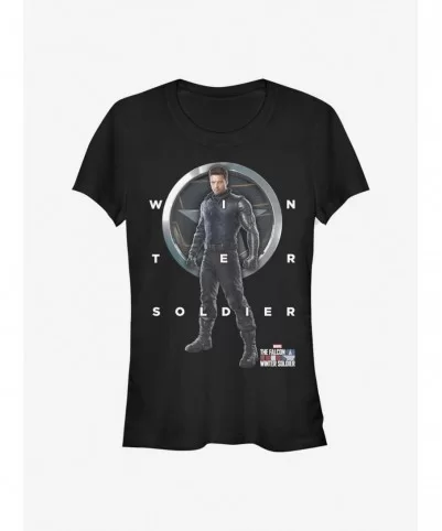 Seasonal Sale Marvel The Falcon And The Winter Soldier Winter Soldier Grid Text Girls T-Shirt $6.47 T-Shirts