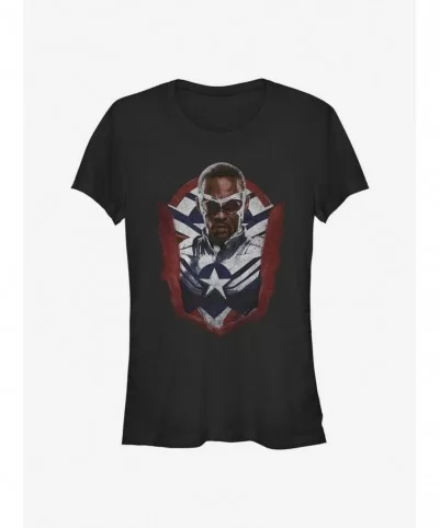 New Arrival Marvel The Falcon And The Winter Soldier Sam Wilson Captain America Portrait Girls T-Shirt $7.93 T-Shirts