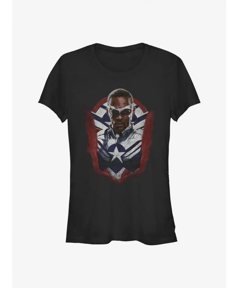 New Arrival Marvel The Falcon And The Winter Soldier Sam Wilson Captain America Portrait Girls T-Shirt $7.93 T-Shirts