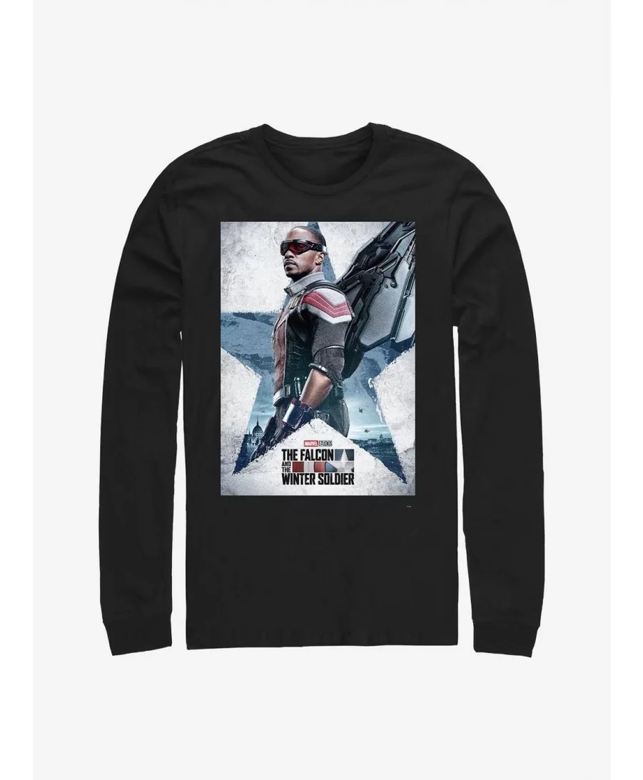 Discount Sale Marvel The Falcon And The Winter Soldier Falcon Poster Long-Sleeve T-Shirt $7.90 T-Shirts