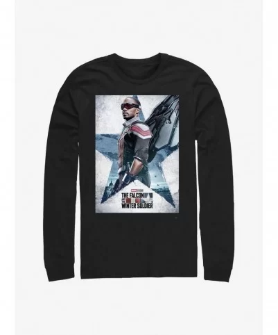 Discount Sale Marvel The Falcon And The Winter Soldier Falcon Poster Long-Sleeve T-Shirt $7.90 T-Shirts