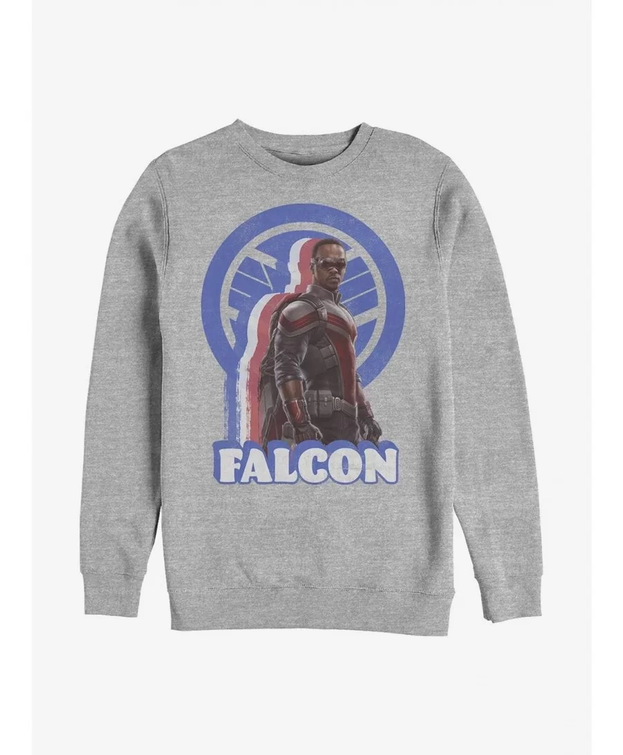 Fashion Marvel The Falcon And The Winter Soldier Falcon Pose Logo Crew Sweatshirt $13.87 Sweatshirts