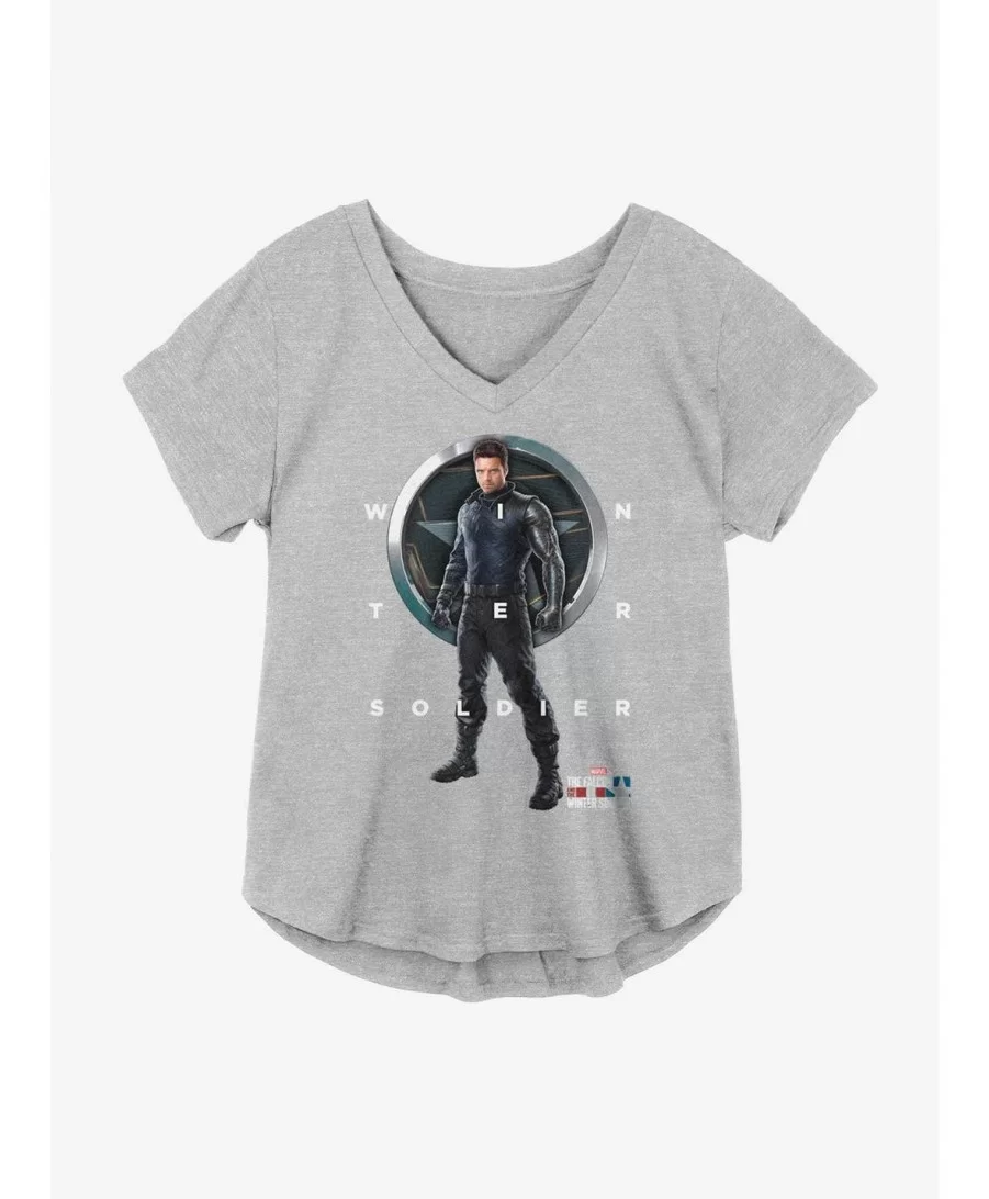 Huge Discount Marvel The Falcon And The Winter Soldier Bucky Grid Text Girls Plus Size T-Shirt $11.33 T-Shirts