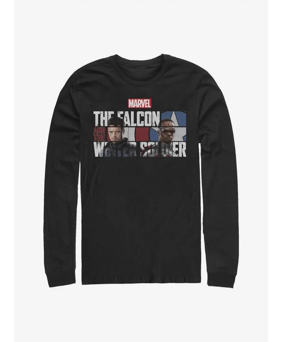 Discount Sale Marvel The Falcon And The Winter Soldier Logo Fill Long-Sleeve T-Shirt $11.05 T-Shirts