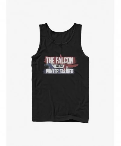 New Arrival Marvel The Falcon And The Winter Soldier Spray Paint Logo Tank $8.96 Tanks