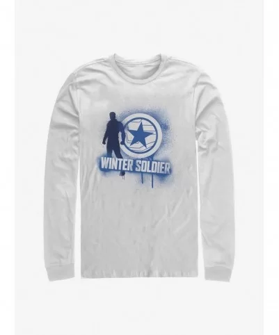 Pre-sale Marvel The Falcon And The Winter Soldier Name Spray Paint Long-Sleeve T-Shirt $8.69 T-Shirts