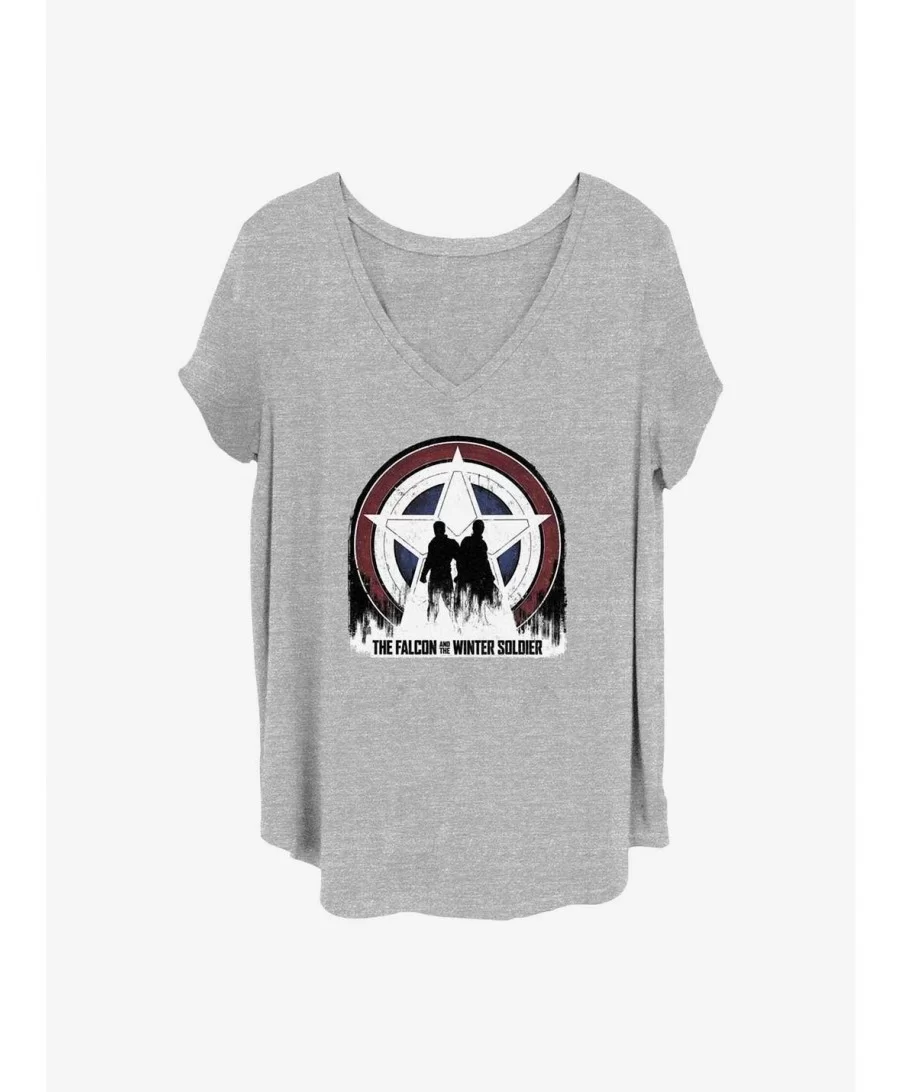 Big Sale Marvel The Falcon and the Winter Soldier Silhouette Shield Girls T-Shirt Plus Size $11.56 T-Shirts