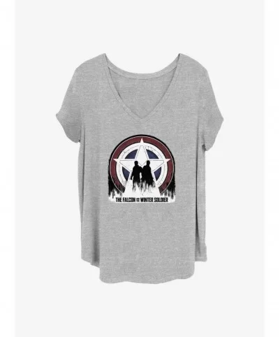 Big Sale Marvel The Falcon and the Winter Soldier Silhouette Shield Girls T-Shirt Plus Size $11.56 T-Shirts