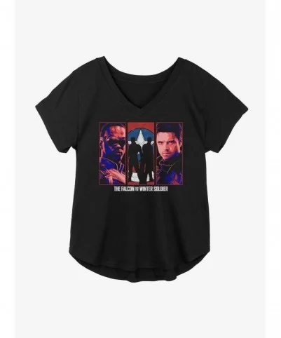 Absolute Discount Marvel The Falcon And The Winter Soldier Group Panel Girls Plus Size T-Shirt $11.10 T-Shirts