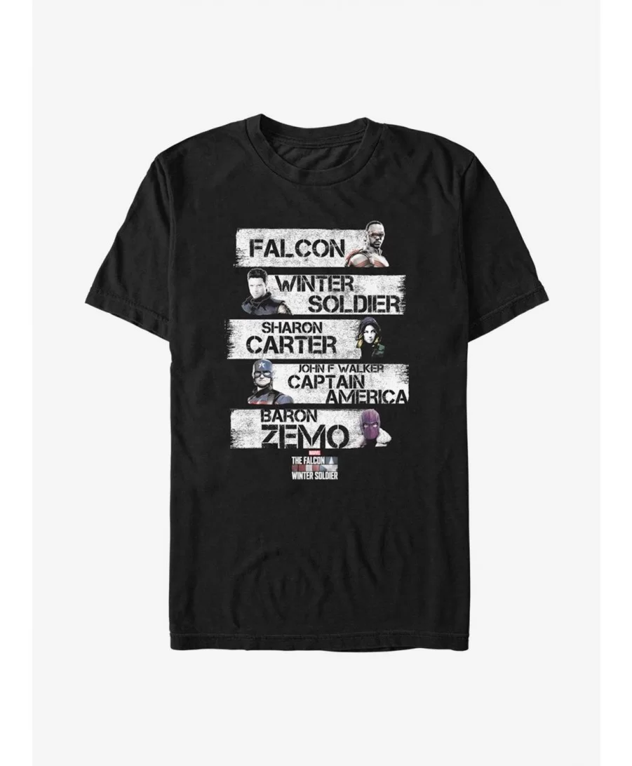 Huge Discount Marvel The Falcon And The Winter Soldier Character Stack T-Shirt $6.06 T-Shirts