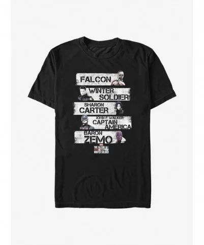 Huge Discount Marvel The Falcon And The Winter Soldier Character Stack T-Shirt $6.06 T-Shirts