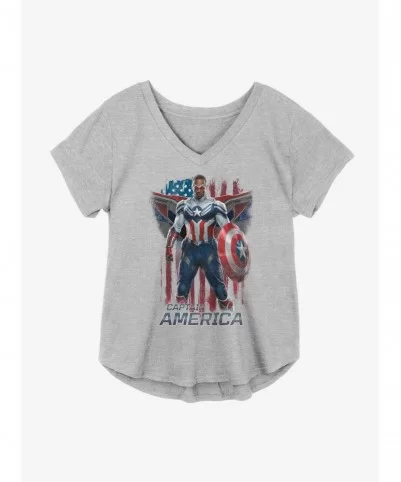 Unique Marvel The Falcon And The Winter Soldier Captain America Flag Banner Girls Plus Size T-Shirt $8.09 T-Shirts