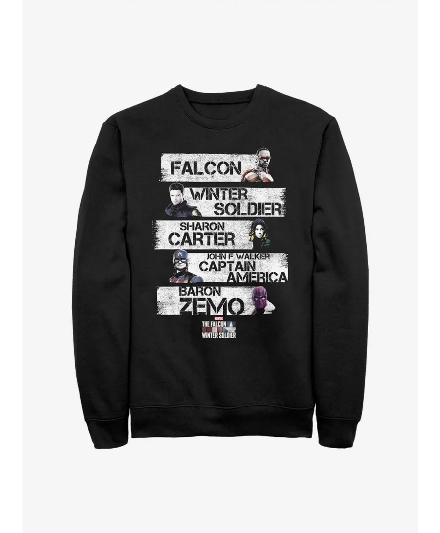 Huge Discount Marvel The Falcon And The Winter Soldier Character Stack Crew Sweatshirt $9.74 Sweatshirts