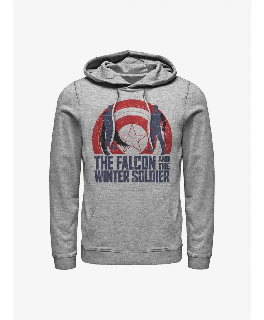 Crazy Deals Marvel The Falcon And The Winter Soldier Shield Outline Hoodie $16.88 Hoodies