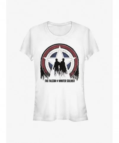 Flash Deal Marvel The Falcon And The Winter Soldier Silhouette Shield Girls T-Shirt $7.77 T-Shirts