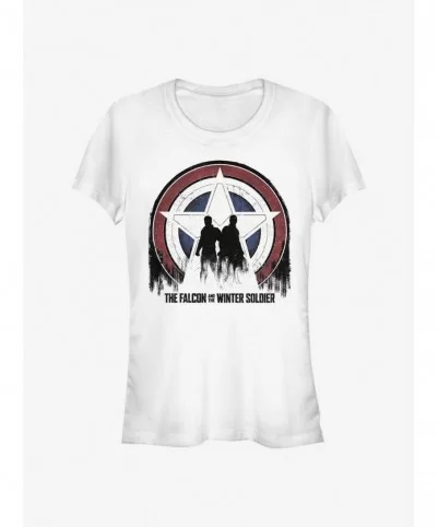 Flash Deal Marvel The Falcon And The Winter Soldier Silhouette Shield Girls T-Shirt $7.77 T-Shirts