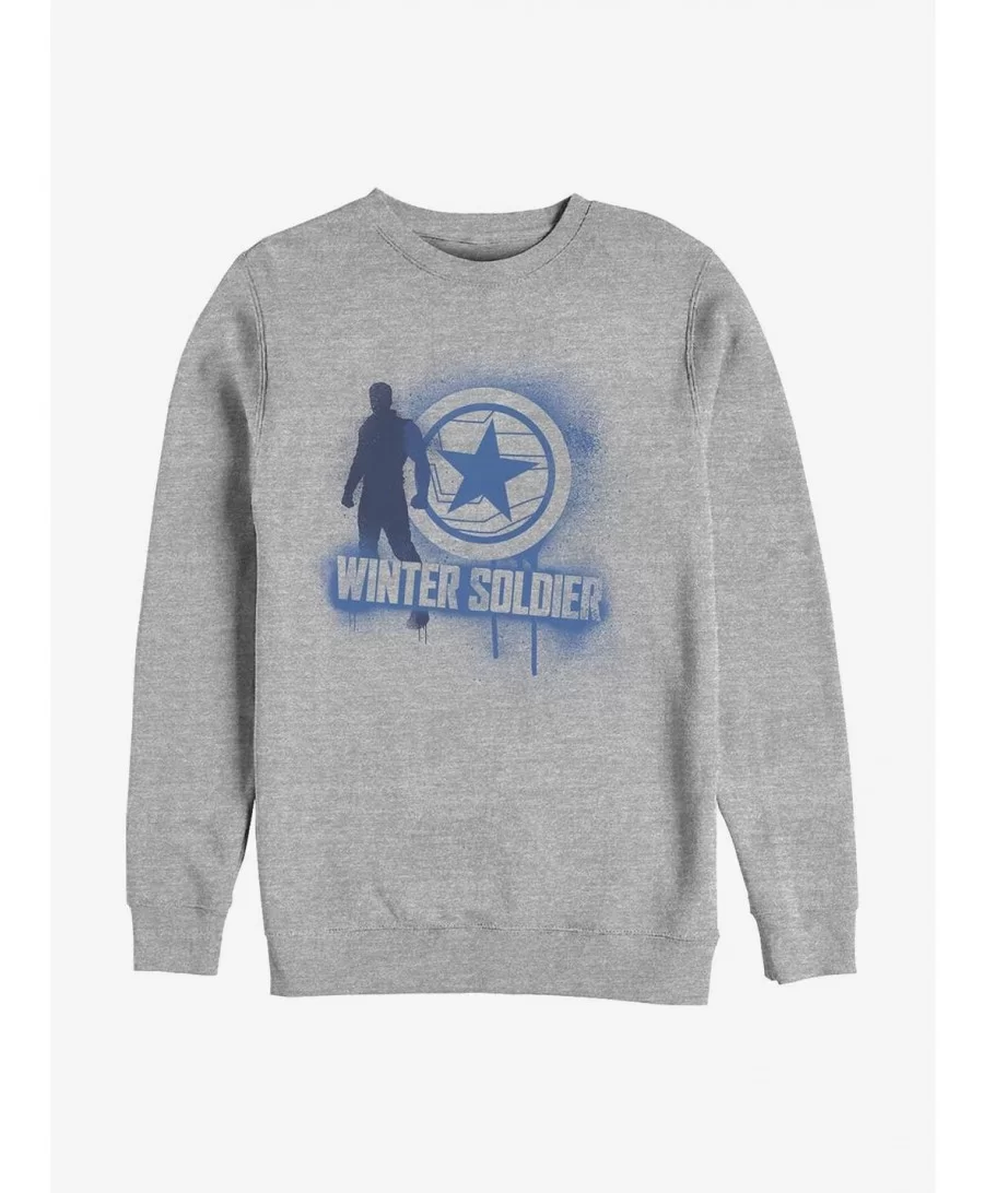 Pre-sale Discount Marvel The Falcon And The Winter Soldier Name Spray Paint Crew Sweatshirt $10.33 Sweatshirts