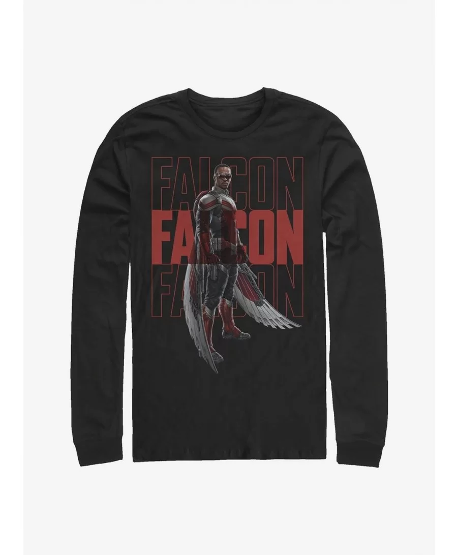 Limited Time Special Marvel The Falcon And The Winter Soldier Falcon Repeating Name Long-Sleeve T-Shirt $12.63 T-Shirts