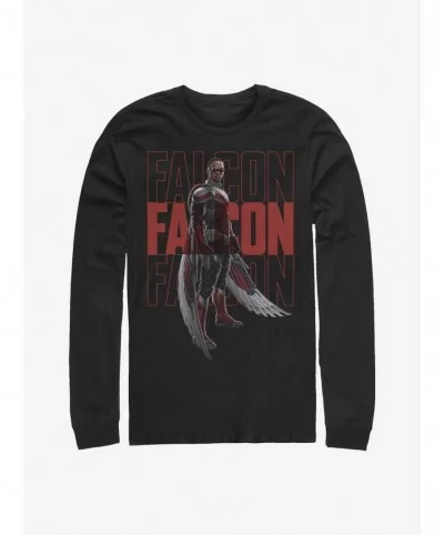 Limited Time Special Marvel The Falcon And The Winter Soldier Falcon Repeating Name Long-Sleeve T-Shirt $12.63 T-Shirts