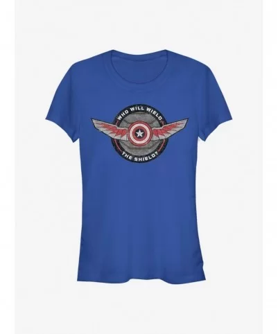 Sale Item Marvel The Falcon And The Winter Soldier Wield The Shield Girls T-Shirt $5.02 T-Shirts