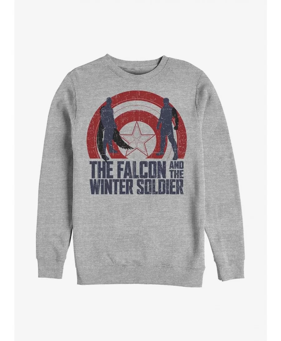 Discount Sale Marvel The Falcon And The Winter Soldier Shield Outline Crew Sweatshirt $10.04 Sweatshirts