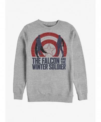 Discount Sale Marvel The Falcon And The Winter Soldier Shield Outline Crew Sweatshirt $10.04 Sweatshirts